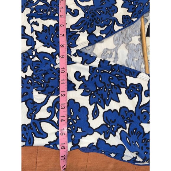 Boden Blue & White Floral Short Sleeve Midi Dress With V-Neckline & Empire Waist - Picture 6 of 9